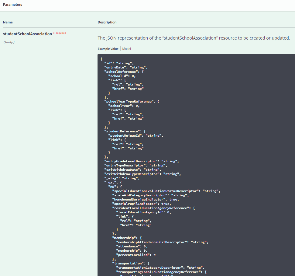 ODS API Swagger studentSchoolAssociations Screen Capture